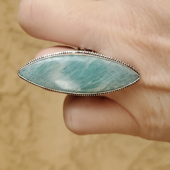 New Oversized Amazonite 925 Silver Statement Ring. - Picture 7 of 14